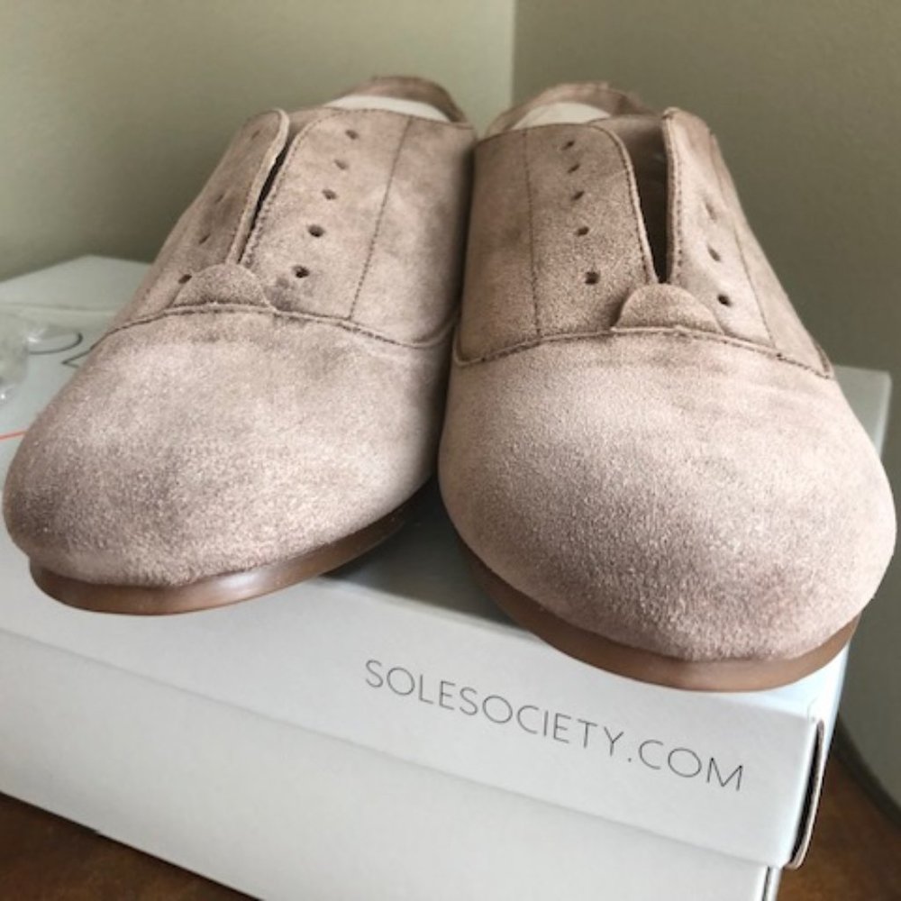 Sole Society So-Elena Suede Loafer Flat Slip On Oxford Taupe 9 - Picture 2 of 5